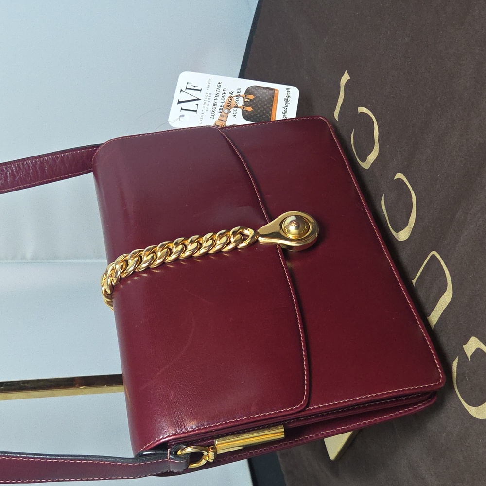Gucci Boutique 1970s RARE  Bordeaux Leather 2way Bag Very limited Production - Picture 9 of 17